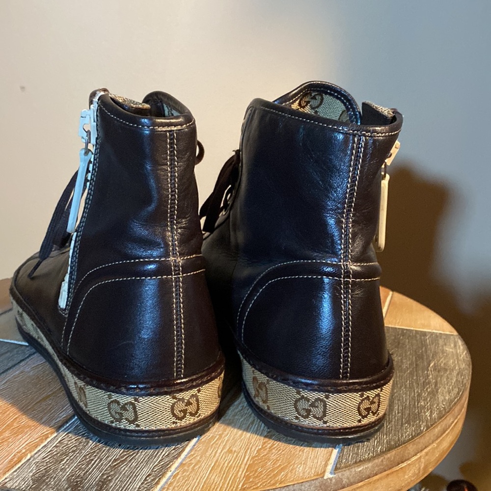 Mens Brown Vintage Gucci Hightop Leather Sneakers Size 9. - Picture 3 of 9